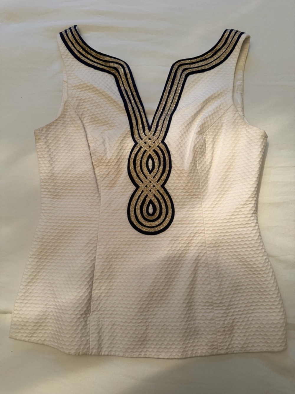 Lilly Pulitzer Janice Top White Navy Gold Top Shirt size 2